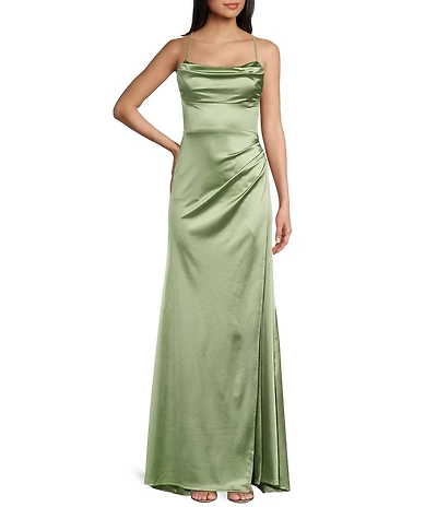 B. Darlin Cowl Neck Spaghetti Strap Lace Up Back Dress
