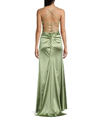 B. Darlin Cowl Neck Spaghetti Strap Lace Up Back Dress