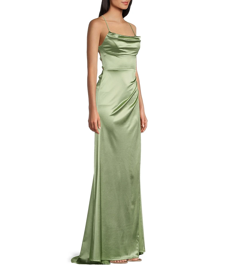 B. Darlin Cowl Neck Spaghetti Strap Lace Up Back Dress