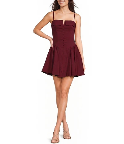 B. Darlin Cuffed Neckline Sleeveless Partial Button Front Fit And Flare Dress