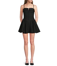 B. Darlin Cuffed Neckline Sleeveless Partial Button Front Fit And Flare Dress