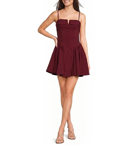 B. Darlin Cuffed Neckline Sleeveless Partial Button Front Fit And Flare Dress
