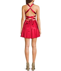 B. Darlin Deep-V-Neck Criss Cross Back Skater Dress