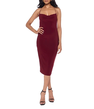 B. Darlin Drape Neck Bodycon Midi Dress