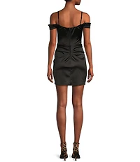 B. Darlin Drape Neck Off-The-Shoulder Faux Wrap Dress
