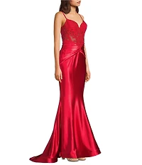 B. Darlin Embroidered Sweetheart V-Neck Illusion Corseted Bodice Dress