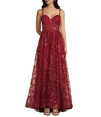 B. Darlin Embroidered V-Neck Illusion Corseted Dress