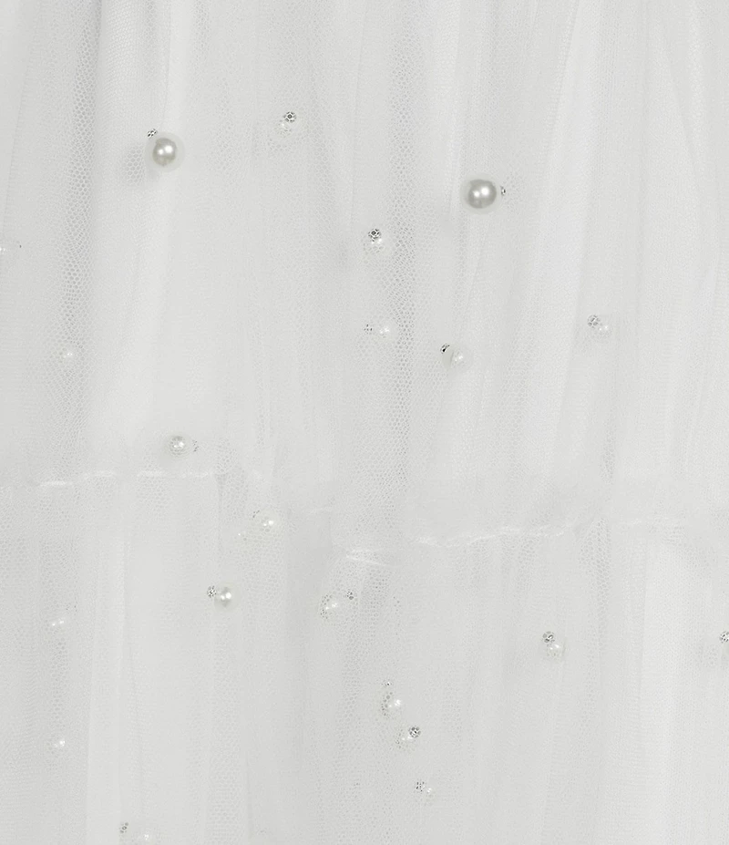 B. Darlin Faux Pearl Embellished Mesh Bustier Bodice Tie Shoulder Dress