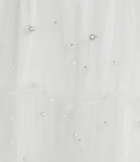 B. Darlin Faux Pearl Embellished Mesh Bustier Bodice Tie Shoulder Dress