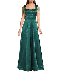 B. Darlin Floral Jacquard Scoop Neck Tie Strap Long Dress