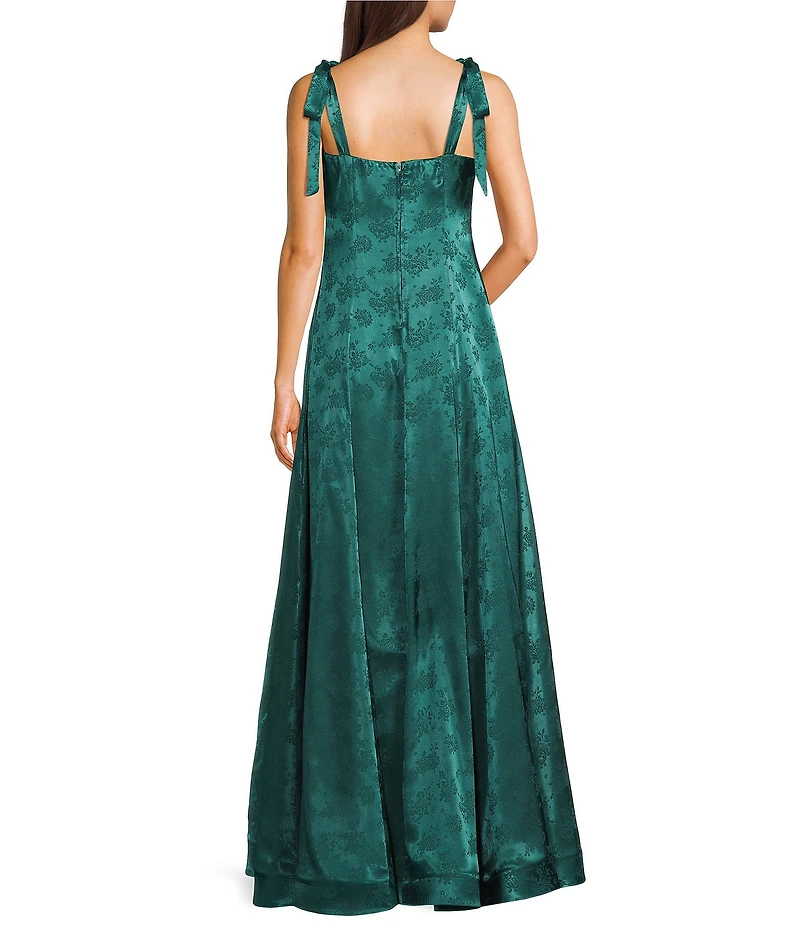 B. Darlin Floral Jacquard Scoop Neck Tie Strap Long Dress