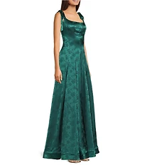 B. Darlin Floral Jacquard Scoop Neck Tie Strap Long Dress