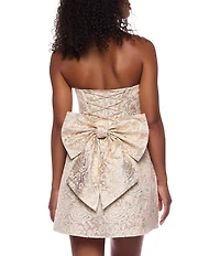 B. Darlin Floral Jacquard Strapless Lace Up Bow Back Dress