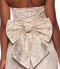 B. Darlin Floral Jacquard Strapless Lace Up Bow Back Dress
