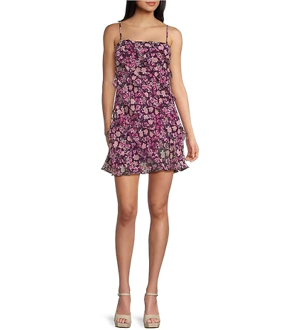 B. Darlin Floral Print Asymmetric Ruffle Dress