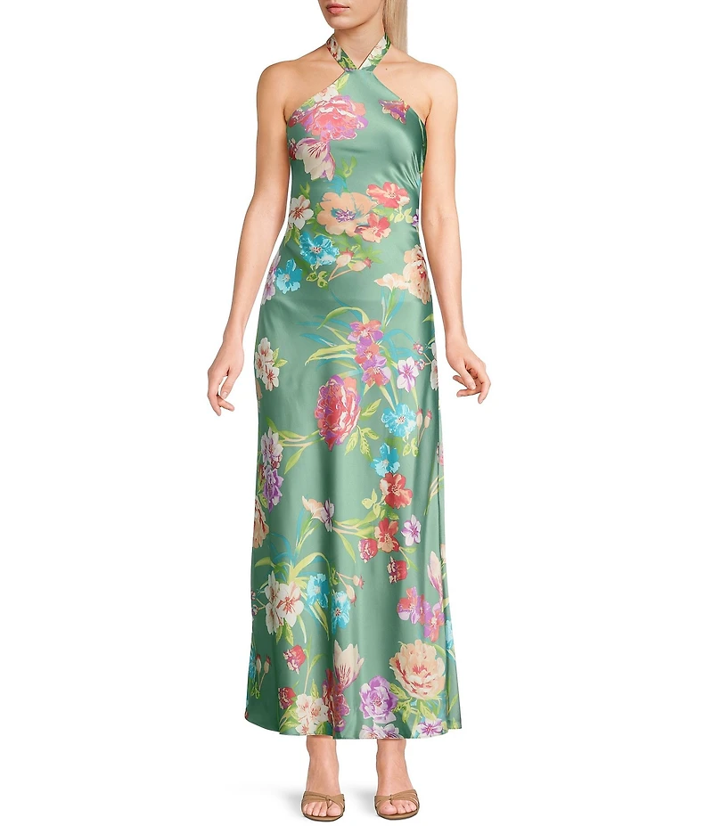 B. Darlin Floral Print Halter Neck Tie Back Maxi Dress