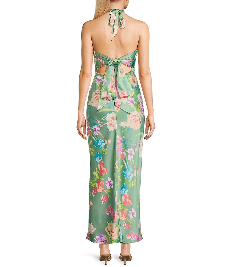 B. Darlin Floral Print Halter Neck Tie Back Maxi Dress