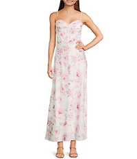 B. Darlin Floral Print Sweetheart Neck Bustier Maxi Dress