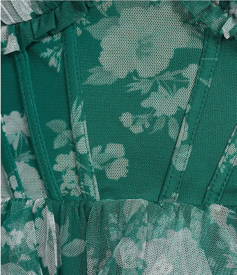 B. Darlin Floral Print Sweetheart Neck Corset Cascade Ruffle Dress