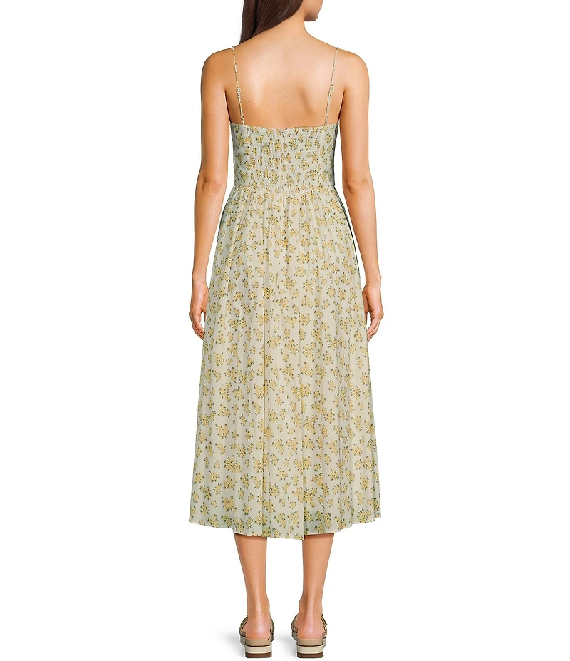 B. Darlin Floral Print Sweetheart Neck Spaghetti Strap Bustier Shirred Midi Dress