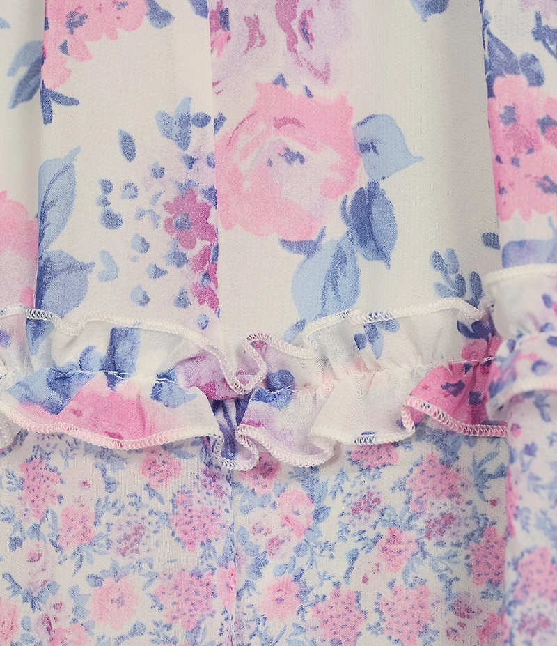 B. Darlin Floral Print V-Neck Smocked Long Sleeve Ruffle Layered Dress
