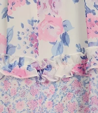B. Darlin Floral Print V-Neck Smocked Long Sleeve Ruffle Layered Dress
