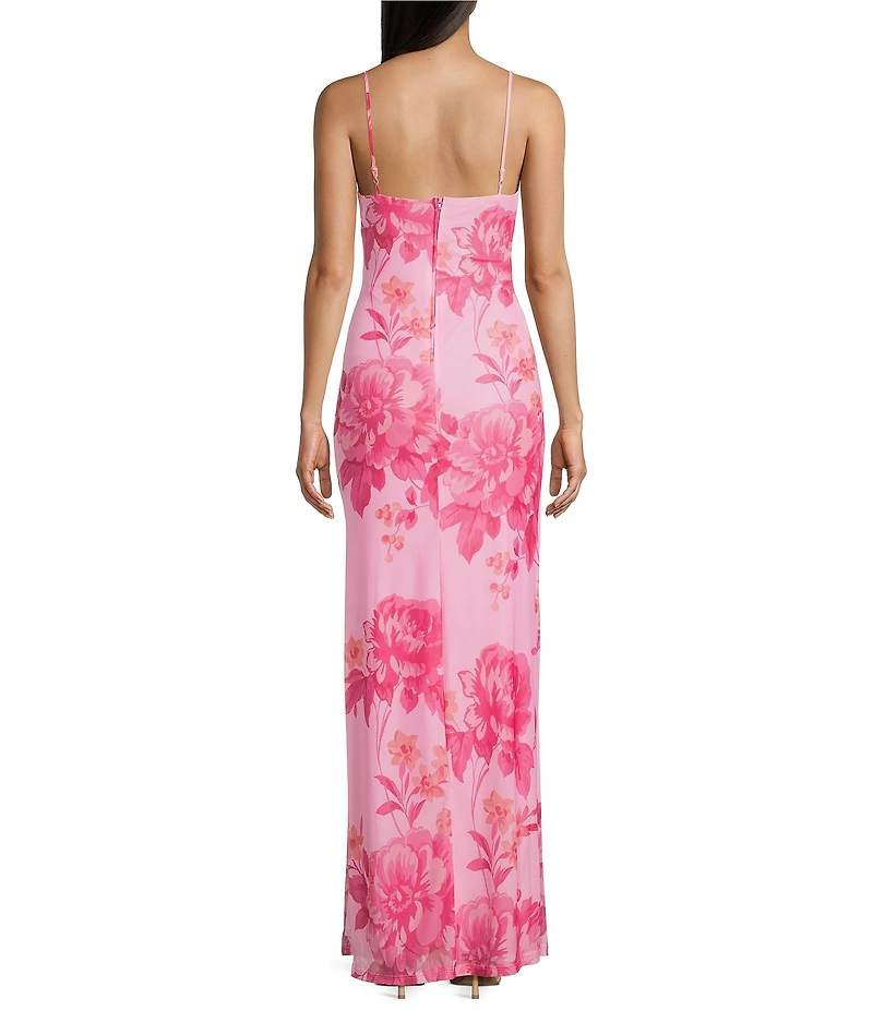 B. Darlin Floral Printed Cowl Neck Side Slit Maxi Dress