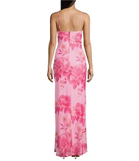 B. Darlin Floral Printed Cowl Neck Side Slit Maxi Dress