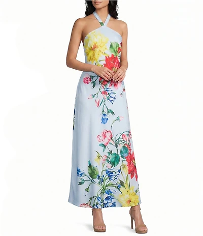 B. Darlin Floral Printed Halter Neck Tie Back Maxi Dress