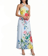 B. Darlin Floral Printed Halter Neck Tie Back Maxi Dress