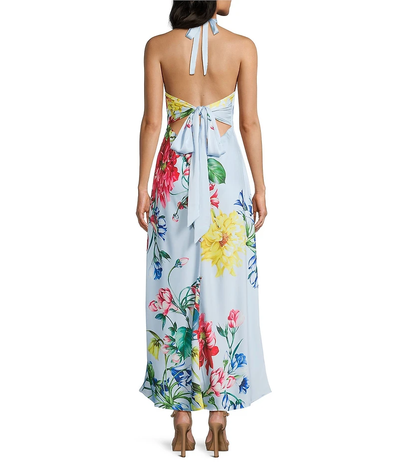 B. Darlin Floral Printed Halter Neck Tie Back Maxi Dress