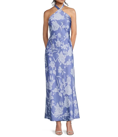 B. Darlin Floral Printed Halter Neck Tie Back Maxi Dress