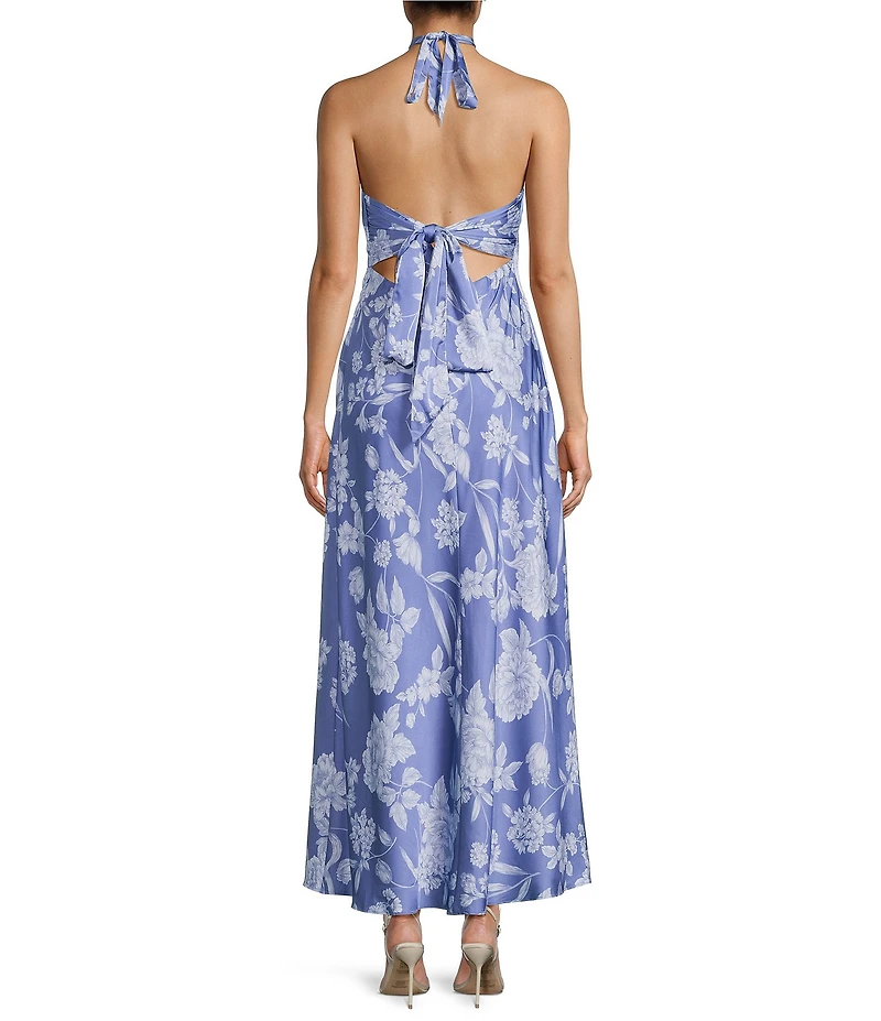 B. Darlin Floral Printed Halter Neck Tie Back Maxi Dress