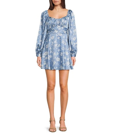 B. Darlin Floral Printed Long Sleeve Tie Back Skater Dress