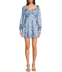 B. Darlin Floral Printed Long Sleeve Tie Back Skater Dress