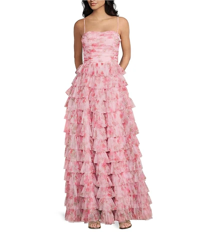 B. Darlin Floral Printed Mesh Ruffle Tiered Dress