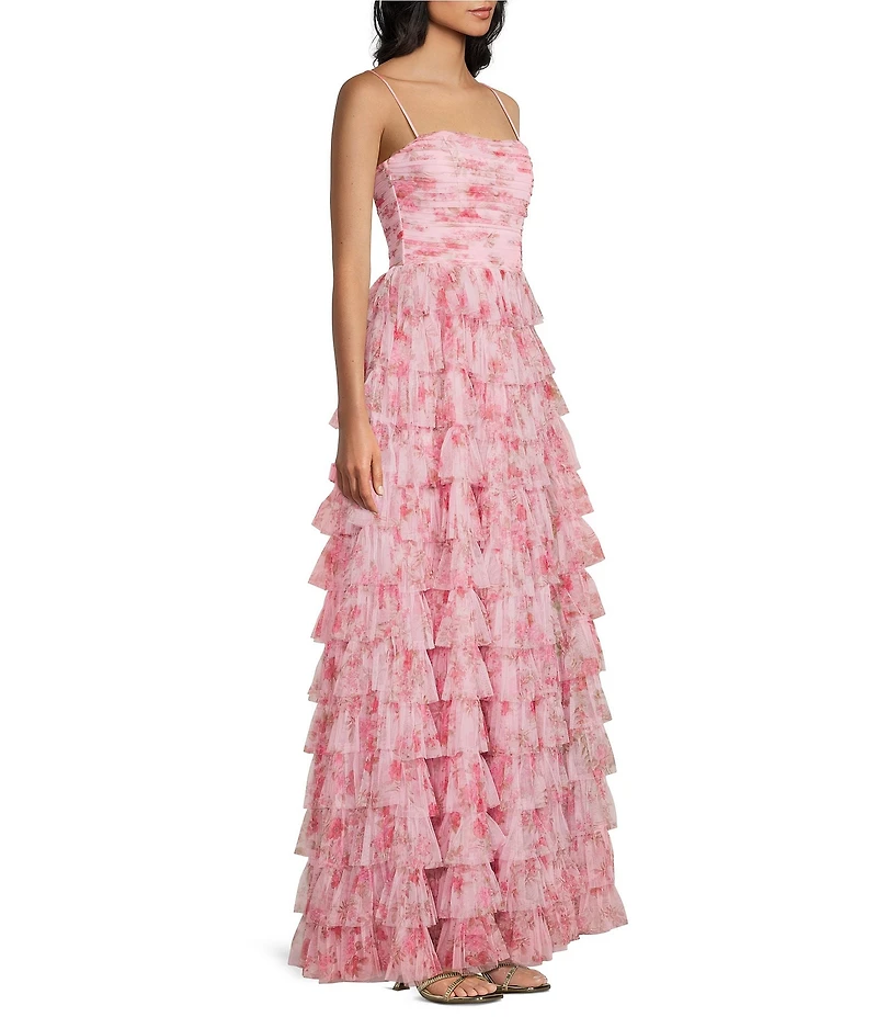 B. Darlin Floral Printed Mesh Ruffle Tiered Dress