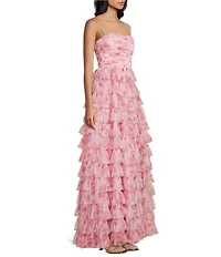 B. Darlin Floral Printed Mesh Ruffle Tiered Dress
