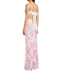 B. Darlin Floral Printed Mesh V-Neck Side Slit Dress