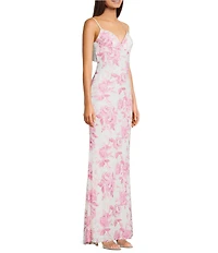 B. Darlin Floral Printed Mesh V-Neck Side Slit Dress