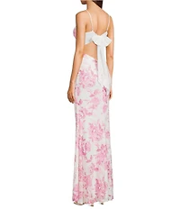 B. Darlin Floral Printed Mesh V-Neck Side Slit Dress