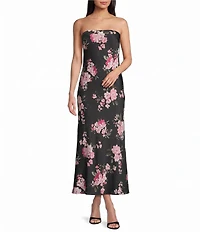 B. Darlin Floral Printed Satin Strapless Scarf Midi Dress