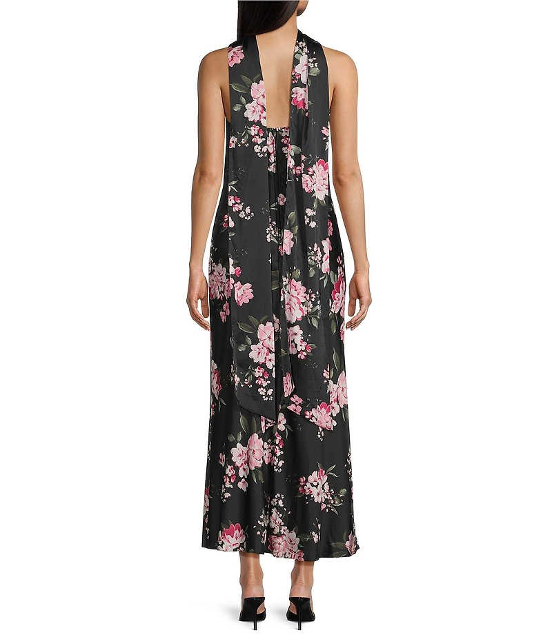 B. Darlin Floral Printed Satin Strapless Scarf Midi Dress