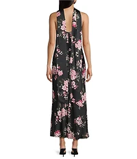 B. Darlin Floral Printed Satin Strapless Scarf Midi Dress