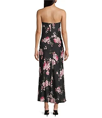 B. Darlin Floral Printed Satin Strapless Scarf Midi Dress