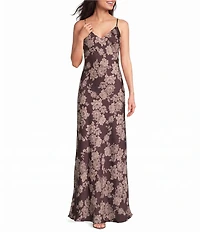 B. Darlin Floral Printed Satin V-Neck Maxi Dress