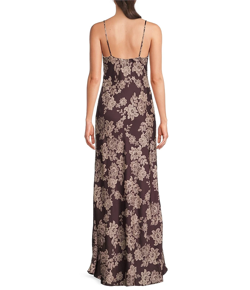 B. Darlin Floral Printed Satin V-Neck Maxi Dress