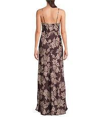 B. Darlin Floral Printed Satin V-Neck Maxi Dress