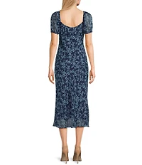 B. Darlin Floral Printed Short Puff Sleeve Tie Front Midi Dress