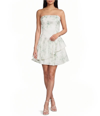 B. Darlin Floral Printed Strapless Ruffle Hem Dress